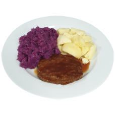 Runderburger vleesjus Rode kool met  appel Aardappelen gekookt (natrium/Zoutarm)
